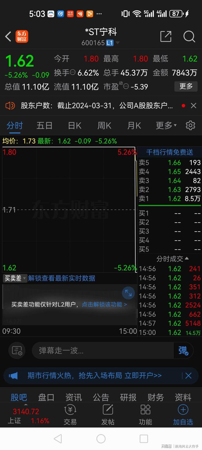 ST宁科尾盘闪崩上演天地板又套了一批贪婪的股民(图2)